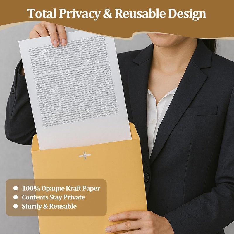 smrtcol 3 Sizes Clasp Envelopes Security Mailing Envelopes with Metal Clasps Kraft Paper Envelopes for Office, School, Home, Shipping Documents, Photos, Mailers (12 Packs) - Image 5